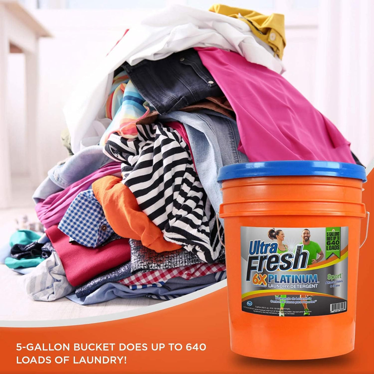 Ultra Fresh 5 Gallon Liquid Laundry Detergent Washing Soap for All Machine Types, 6X Platinum, Up