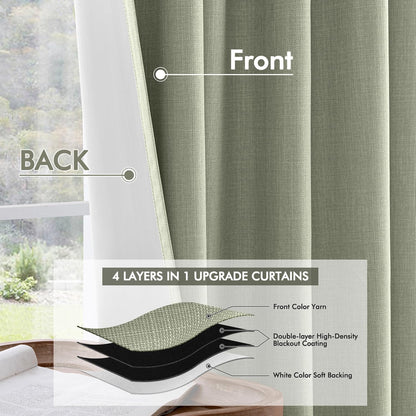 MIULEE 100% Blackout Curtains 108 Inch Long 2 Panels for Bedroom, Thick Luxury Faux Linen Black Out