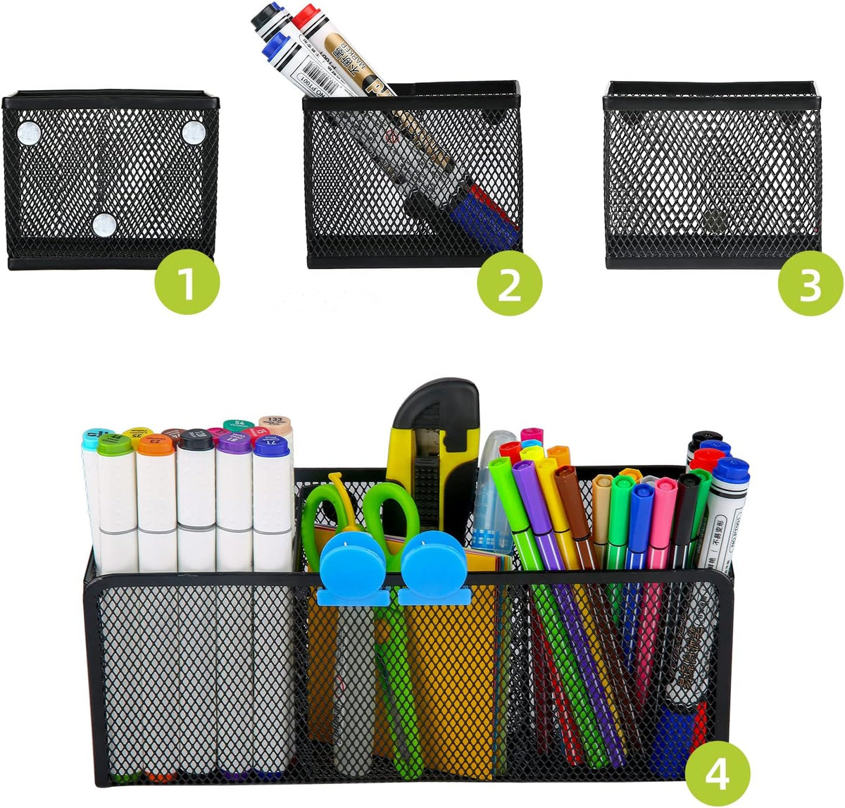 Neudeco Magnetic Pencil Holder, Locker Shelf Organizer, Metal Storage Basket for Whiteboard