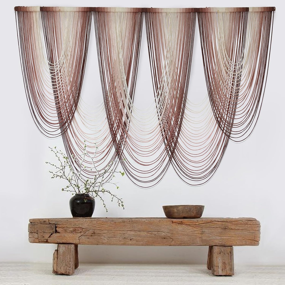 IOWER Macrame Wall Hanging Pink Dip-Dyed Large Macrame Wall Decor For Living Room Boho Fiber Art