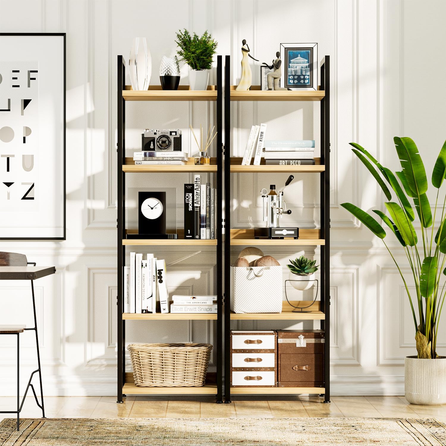 NUMENN Narrow Bookshelf, 5 Tier Bookshelves, Home Office Bookcase Shelf Storage Organizer, Free