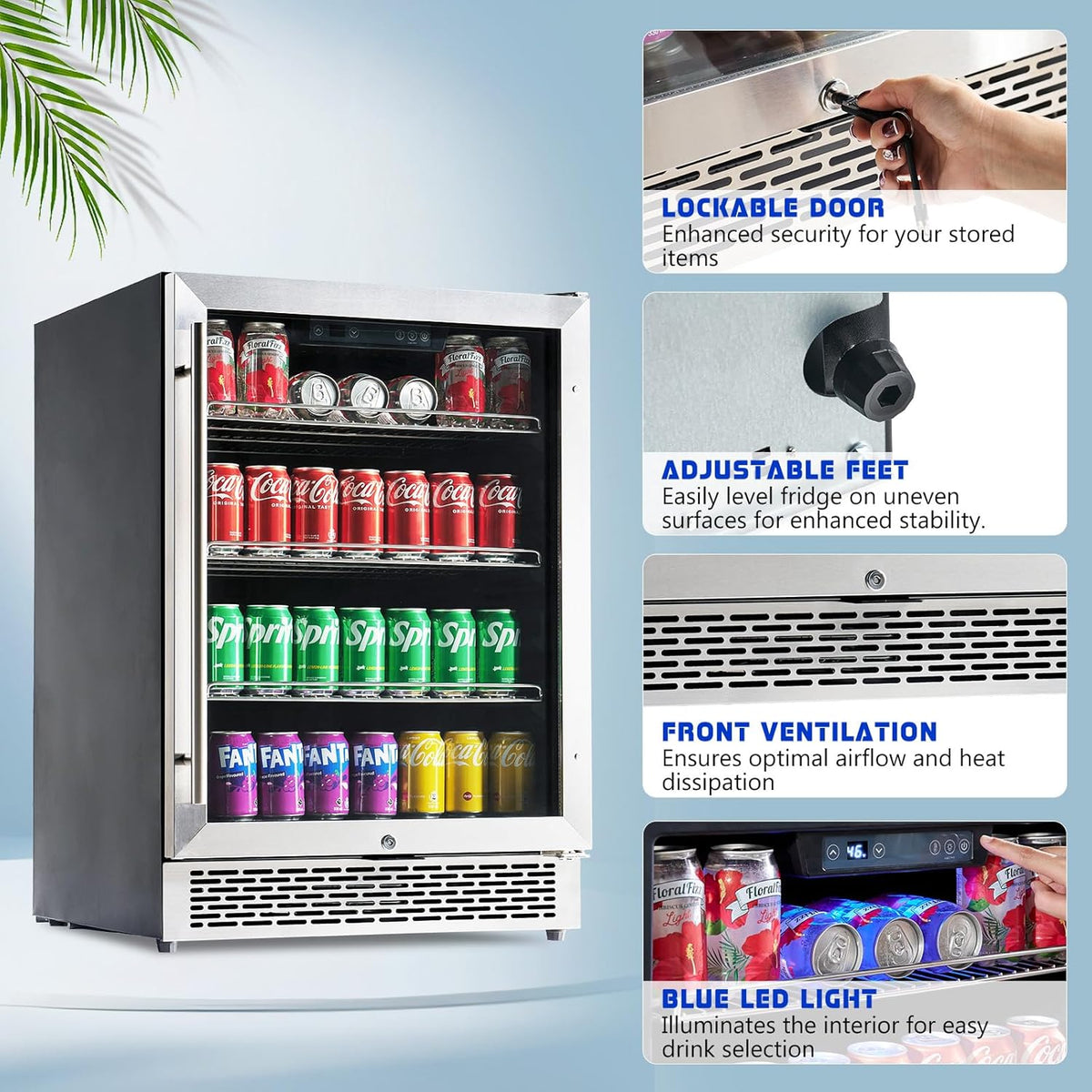 Albott Beverage Refrigerator-24 In fridge with Glass Door, Adjustable Shelves and LED Touch Panel