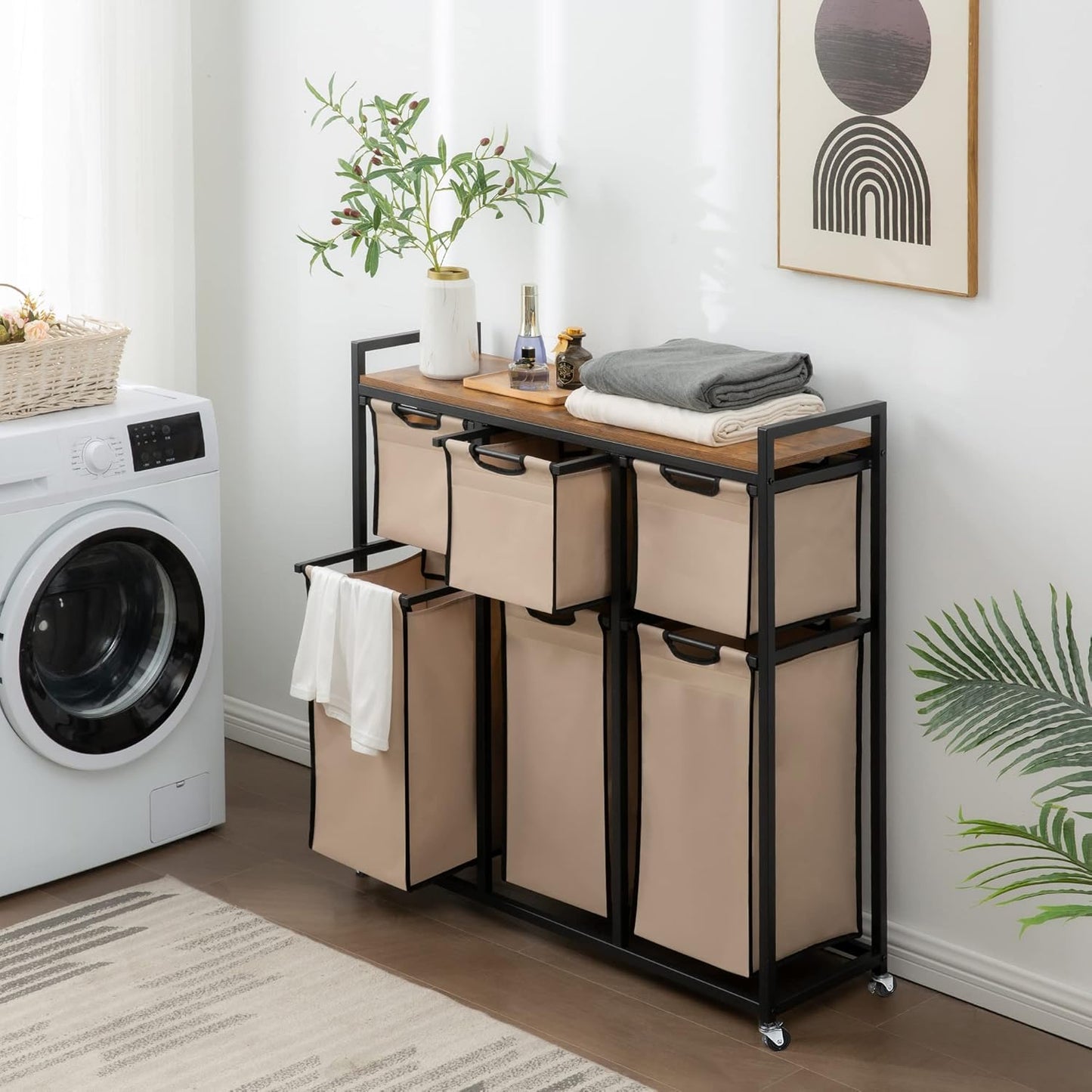 Laundry Basket Organizer, Hampers for Laundry 6 Compartments, Laundry Hamper with 6 Sliding Laundry