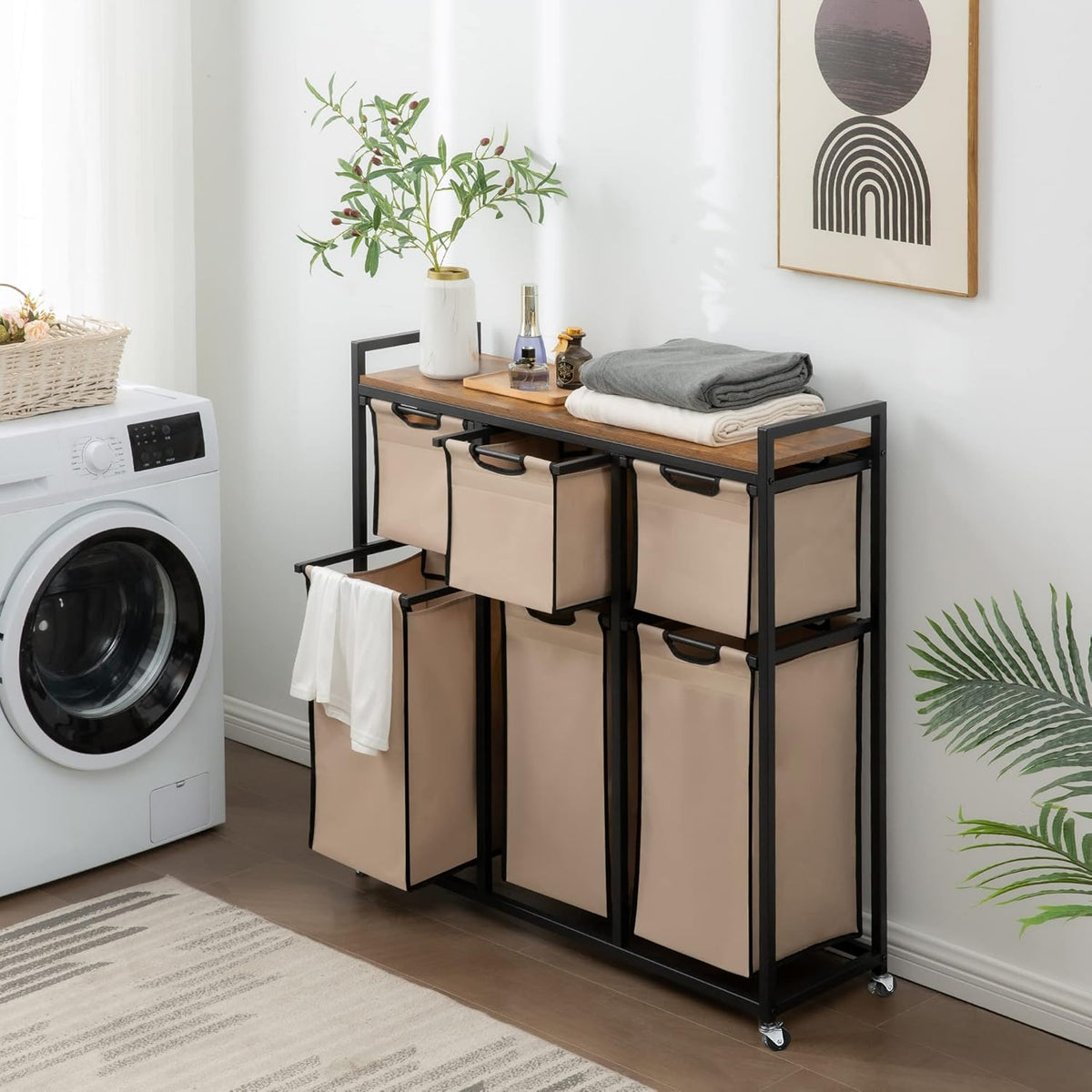Laundry Basket Organizer, Hampers for Laundry 6 Compartments, Laundry Hamper with 6 Sliding Laundry