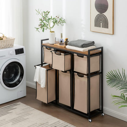 Laundry Basket Organizer, Hampers for Laundry 6 Compartments, Laundry Hamper with 6 Sliding Laundry
