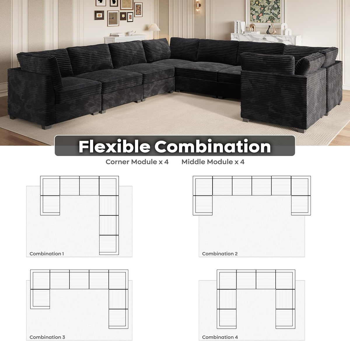 ovios Sectional Sofa Couch with U-Shape Chaise Oversized, Comfy Modular Cloud Couches with Deep