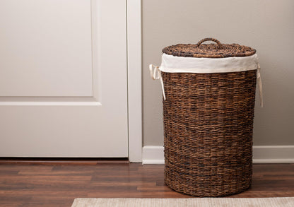 BIRDROCK HOME Seagrass Laundry Hamper with Lid & Liner - Handwoven Round Basket with Handles for