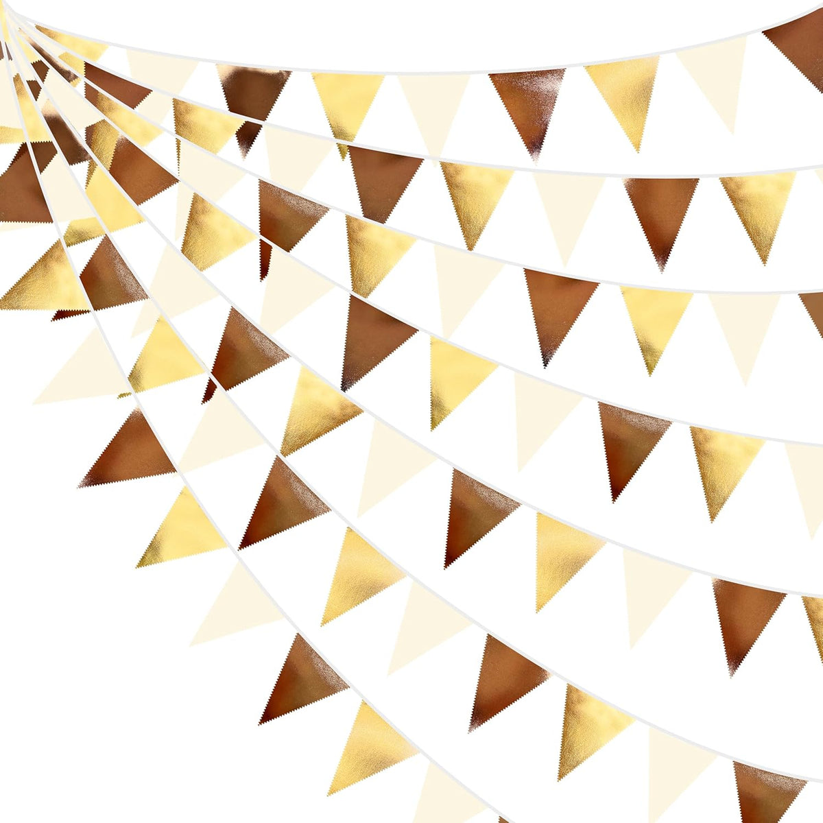 Brown Beige and Gold Party Decorations Fabric Triangle Pennant Banner Flag Bunting Garland for Boho