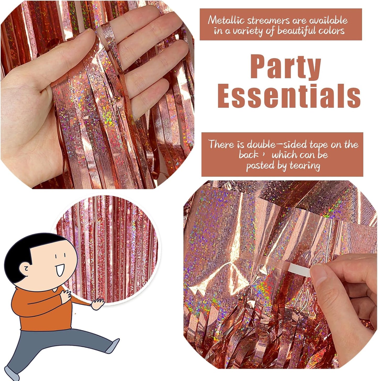 3 Pack Rose Gold Fringe Curtain Backdrop Birthday Bachelorette Party Decorations Metallic Tinsel
