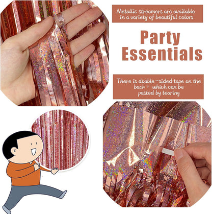 3 Pack Rose Gold Fringe Curtain Backdrop Birthday Bachelorette Party Decorations Metallic Tinsel