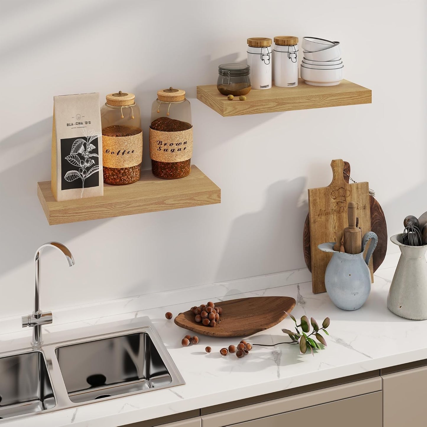 Floating Shelves for Wall, 8 Inch Deep Floating Shelves, 24"W x 8"D Wall Shelves Set of 2, Rustic