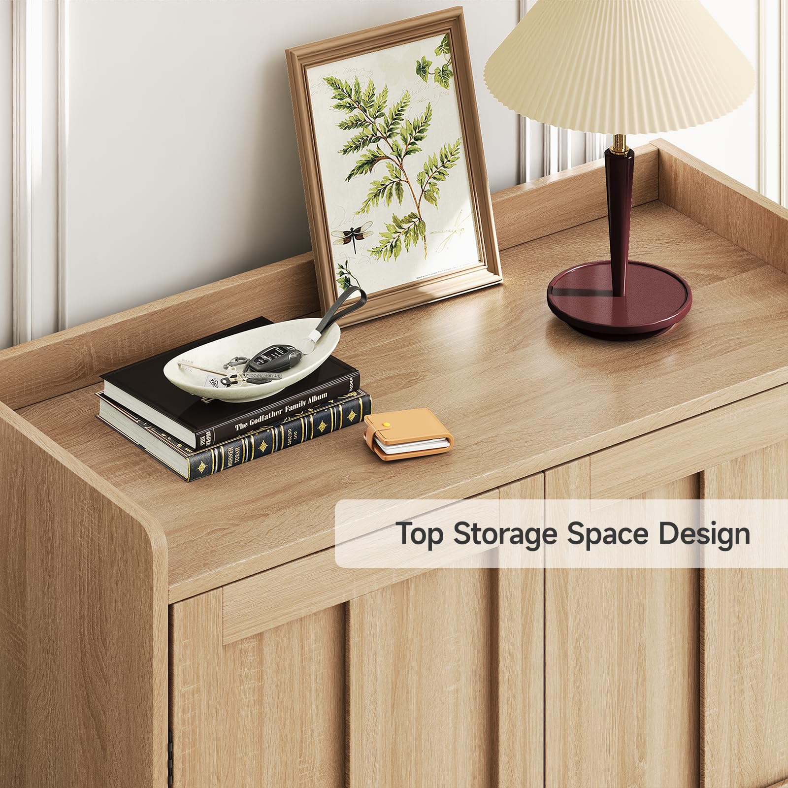 ComfyCorner Shoe Cabinet with Cross Molding Doors, 6-Tier Storage, Oak