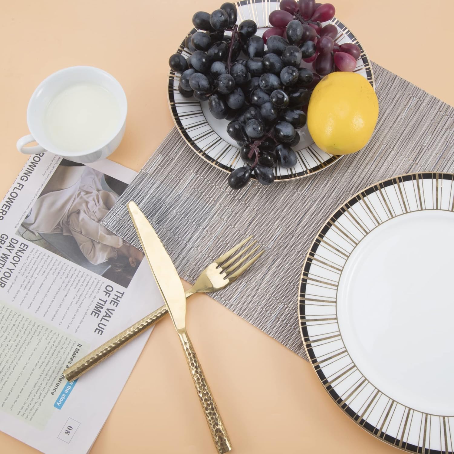 Sliver Placemats Set of 4 - Easy Clean Modern Durable Washable Vinyl Place Mats - Heat Resistant