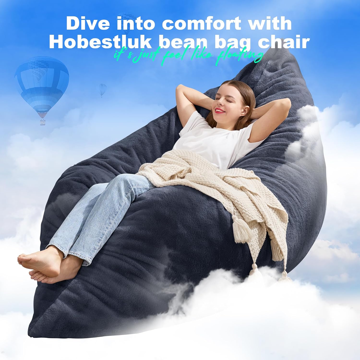 Hobestluk 3 in 1 Bean Bag Chair Giant Bean Bag Chairs for Adults with Plush Faux Fur Cover
