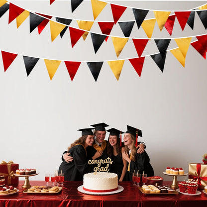 Red Black Gold Party Decorations Metallic Fabric Triangle Pennant Banner Flag Bunting Garland for