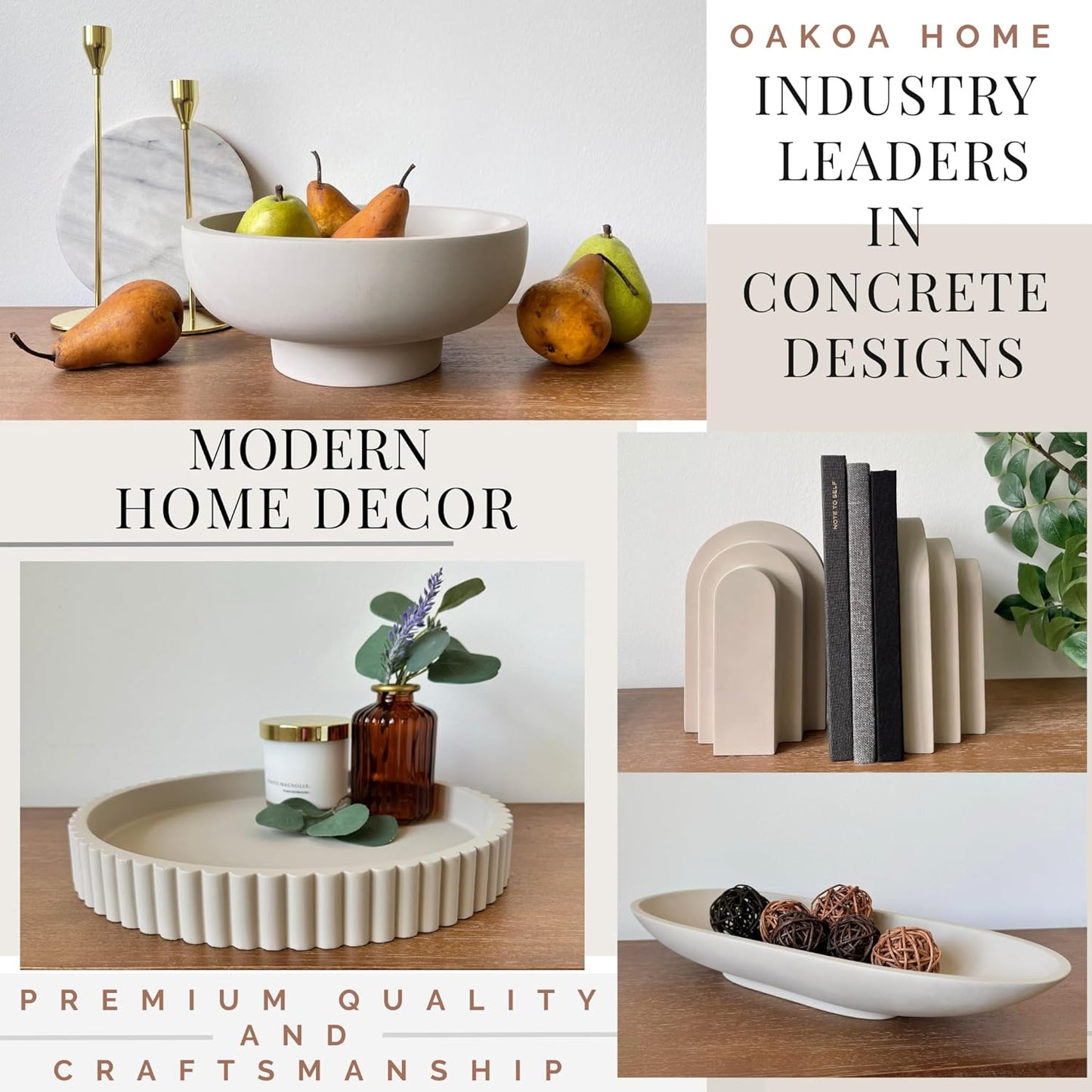 OAKOA Concrete Black Decorative Bowl for Home Decor - Black Fruit Bowl - Modern Pedestal Coffee