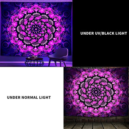 Psyhilar Blacklight Mandala Tapestry Wall Hanging, Psychedelic Flower Black Light Posters for