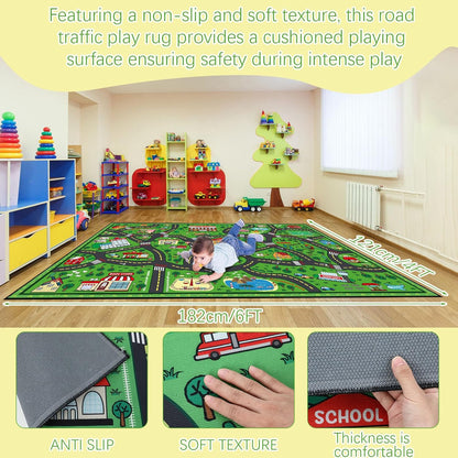 Kids Carpet Playmat Rug 4 x 6 ft Player Car Rug, City Life Traffic Road Map Mat Educational Game