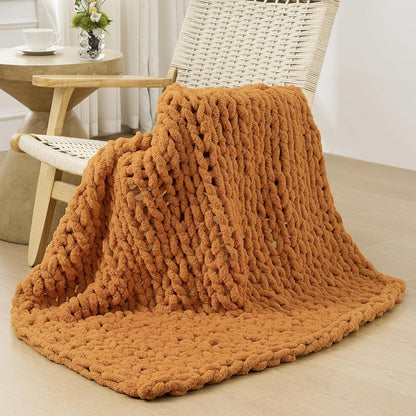 Bigacogo Chunky Knit Throw Blanket for Couch, 40x40 inches, 100% Hand Knitted with Thick Jumbo
