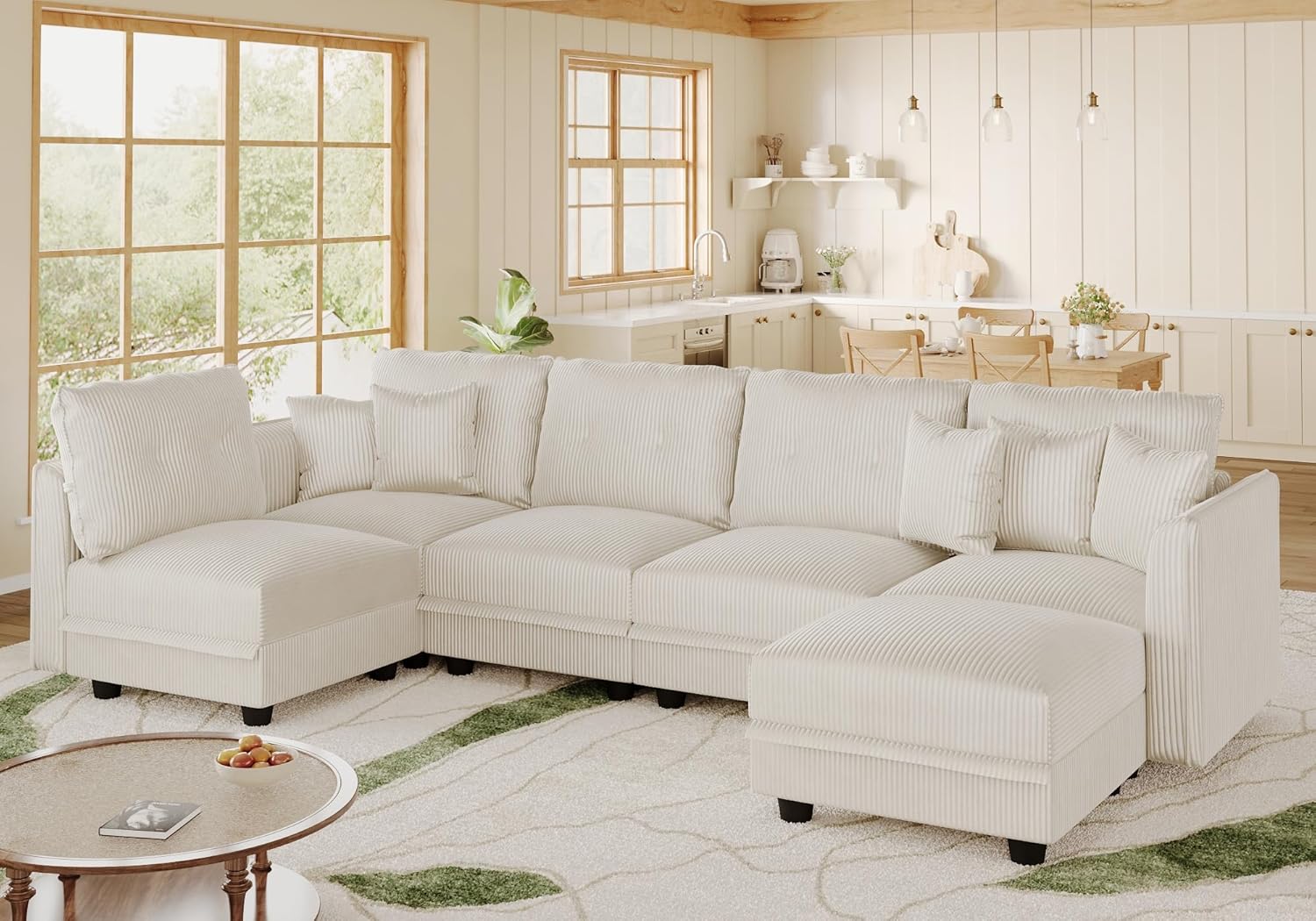 LLappuil Modular Sectional Sofa with Storage Seats, Corduroy U Shaped Convertible Couch for Living