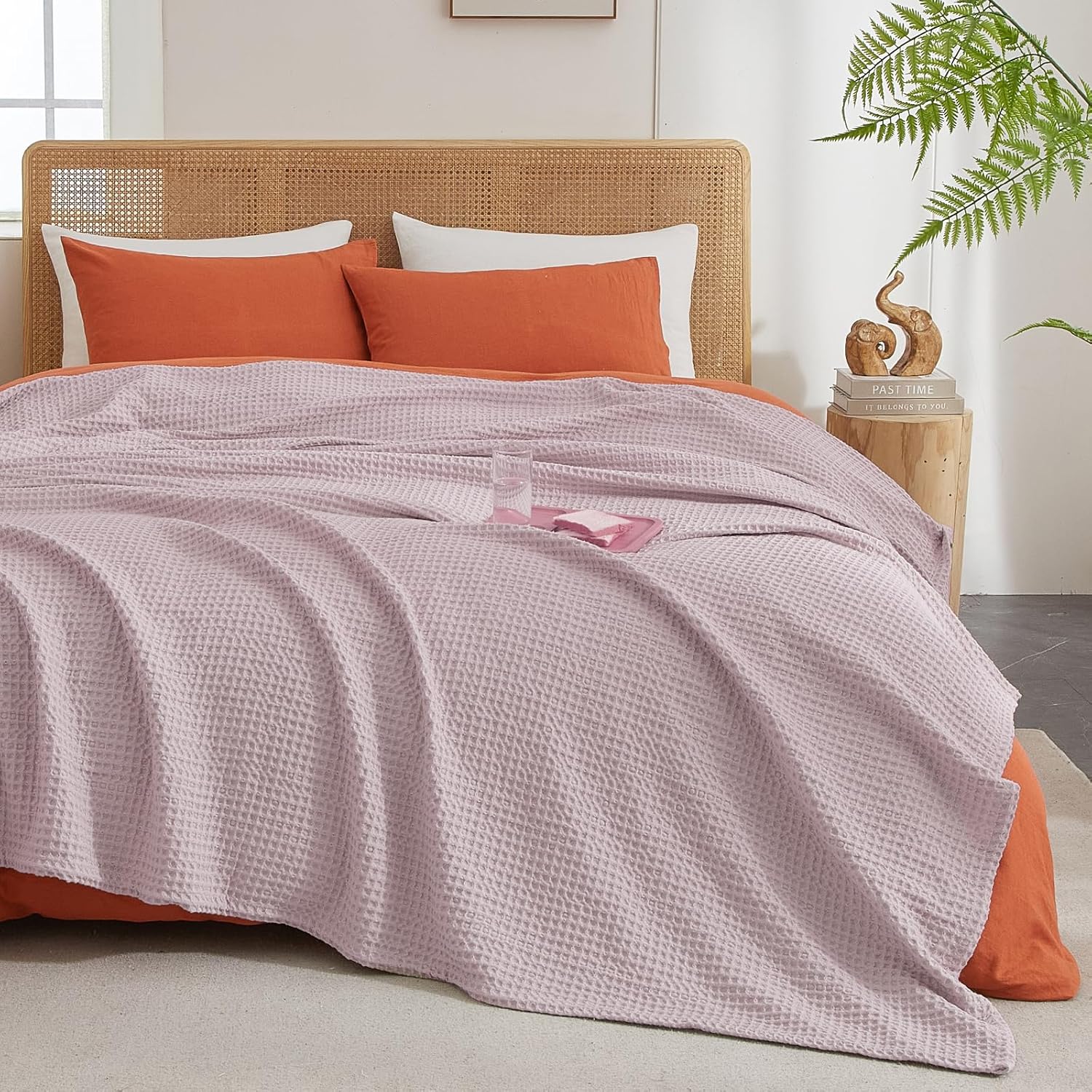 PHF Ultra Soft Waffle Weave Blanket Twin Size 66"x 90"- Washed Lightweight Breathable Cozy Woven