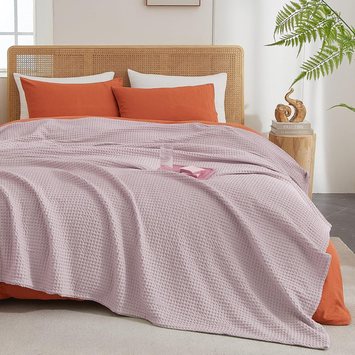PHF Ultra Soft Waffle Weave Blanket King Size 104"x 90"- Washed Lightweight Breathable Cozy Woven