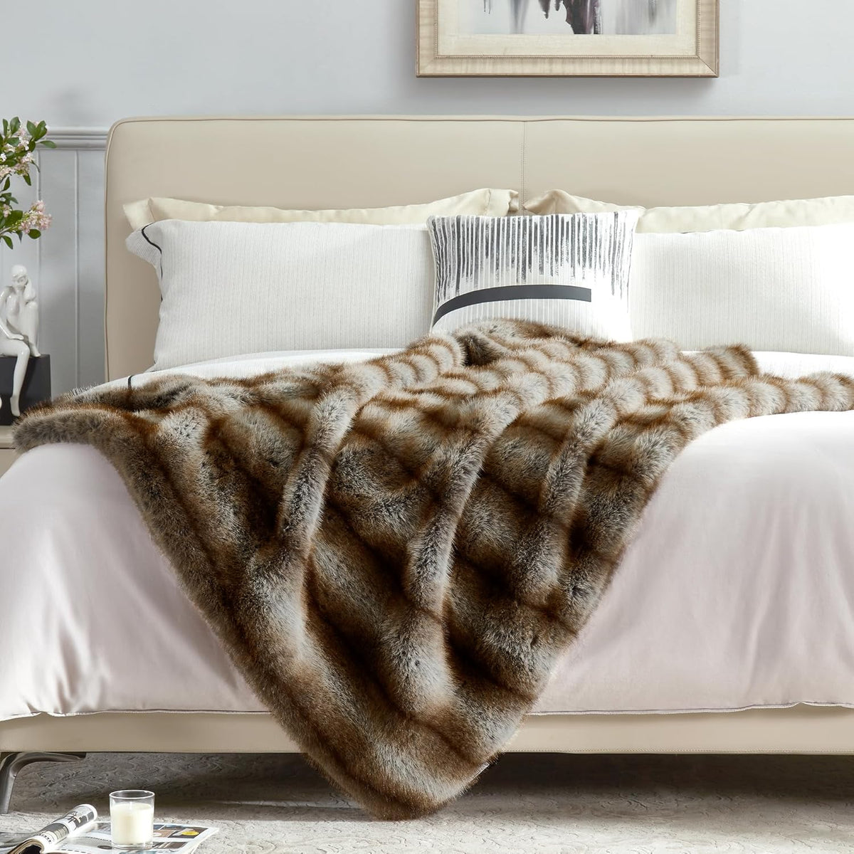 DREAMNINE Premium Luxury Fuzzy Animal Skin Faux Fur Throw Blanket 50" x 60", Double Sided Soft Long
