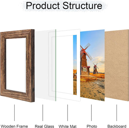 4x6 Picture Frame Set of 4, 4 x 6 Wood Photo Frames with Mat for 3.5x5, Natural Wooden Frame with