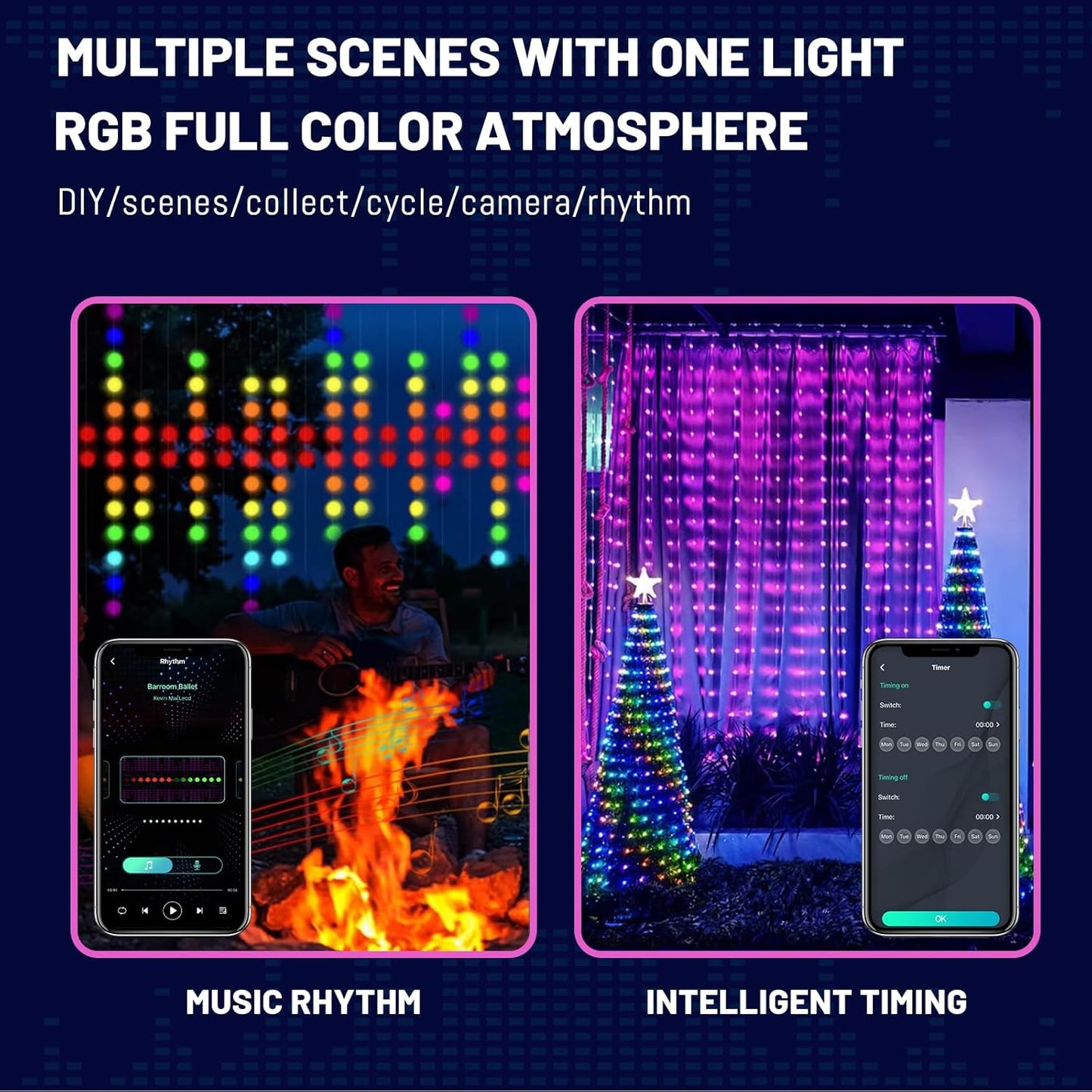 HXWEIYE 300LED Unlimited RGB Colors Changing Curtain Lights with Remote & APP Control, Smart