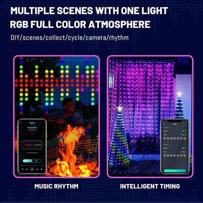 HXWEIYE 300LED Unlimited RGB Colors Changing Curtain Lights with Remote & APP Control, Smart