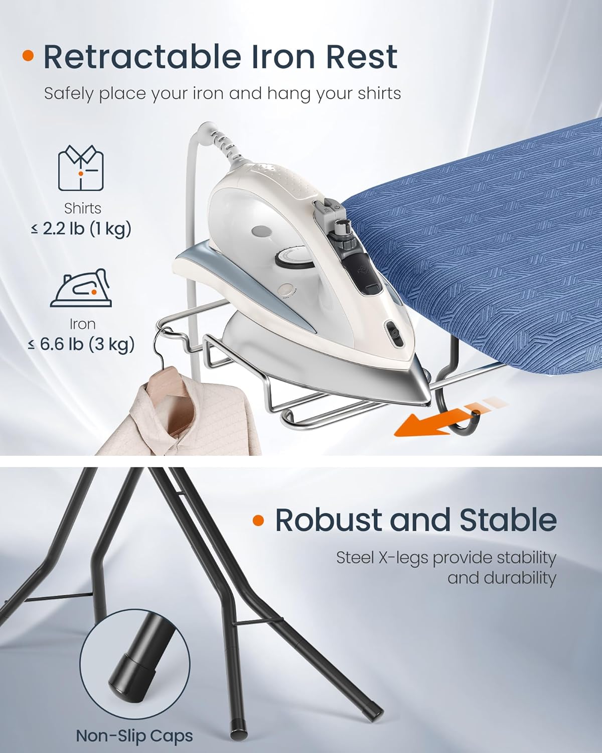 SONGMICS Ironing Board, Foldable Iron Board, Height Adjustable up to 35 Inches, with 4 Layered