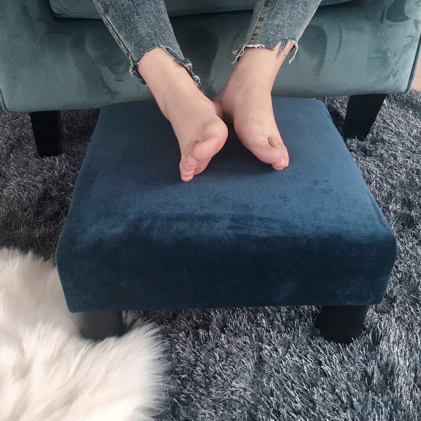 Joveco Small Foot Rest Stool Ottoman, 15" Fabric Square Short Low Footstool Upholstered Footrest