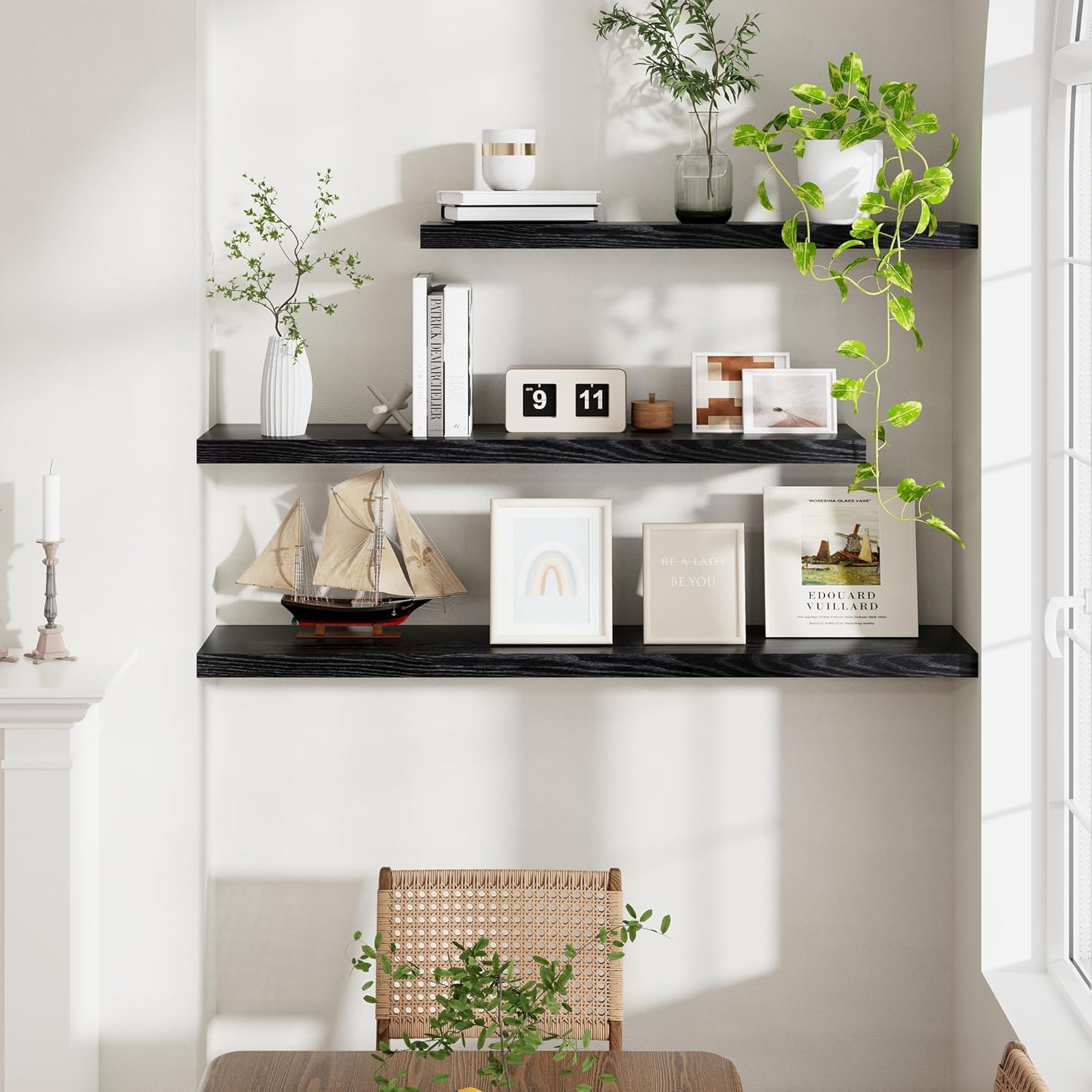 72 Inch Floating Shelves Black, 72 x 9 Rustic Wooden Fireplace Mantel, 9 Inch Floating Shelf for