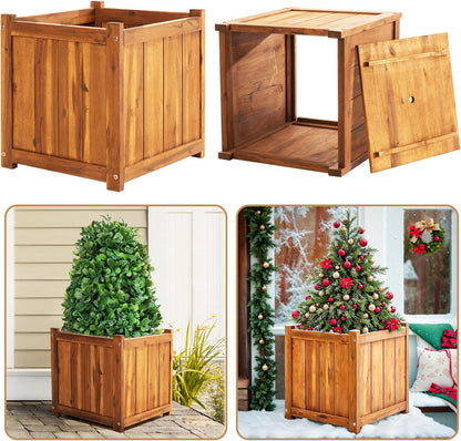 Idzo Set of 2 Hardwood Outdoor Flower Box, Durable Acacia Wood Flower Boxes for Outdoor Plants with