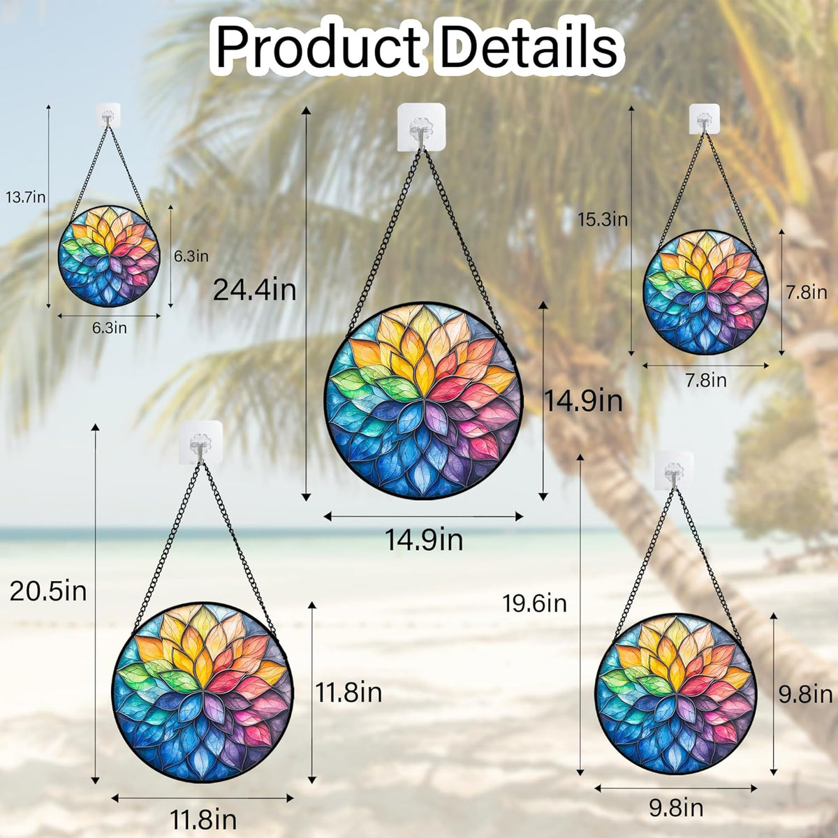 Stained Glass Window Hanging, Colorful Flower Petals Sun Catchers Diamond Glass Panel Hangings