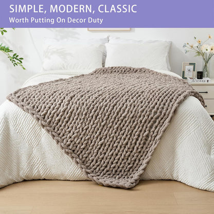 Bigacogo Chunky Knit Throw Blanket for Couch, 40x60 inches, 100% Hand Knitted with Thick Jumbo