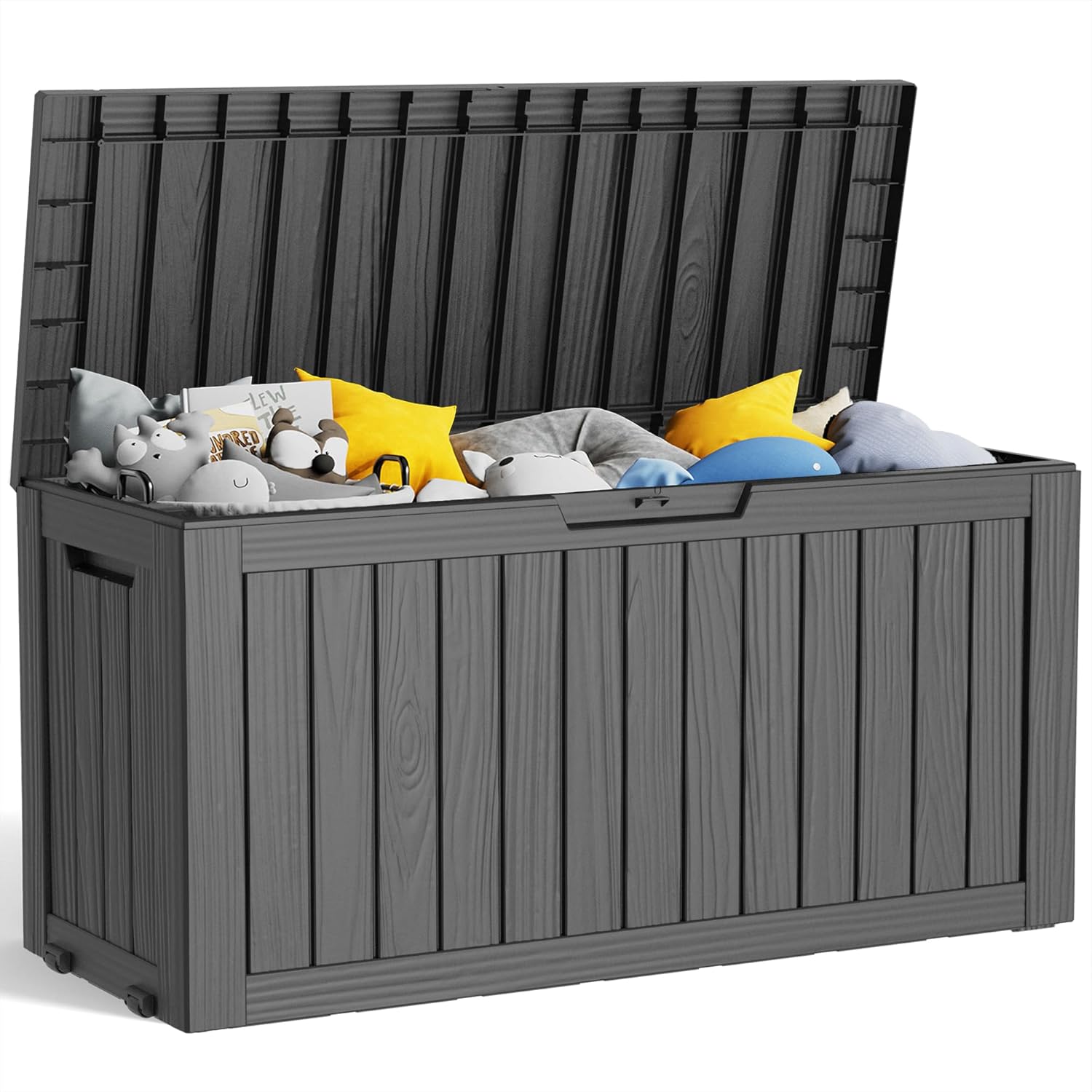 75 Gallon Resin Deck Box, Lockable Patio Outdoor Storage Box for Furniture, Garden Tools and Tools