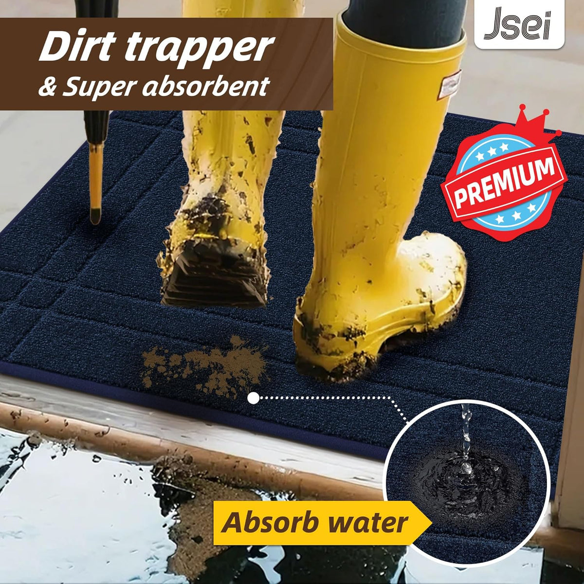 JSEI Entryway Rugs Doormat 24"x36", Non-Slip Dirt Trapper Door Mats Indoor, Washable Absorbent and