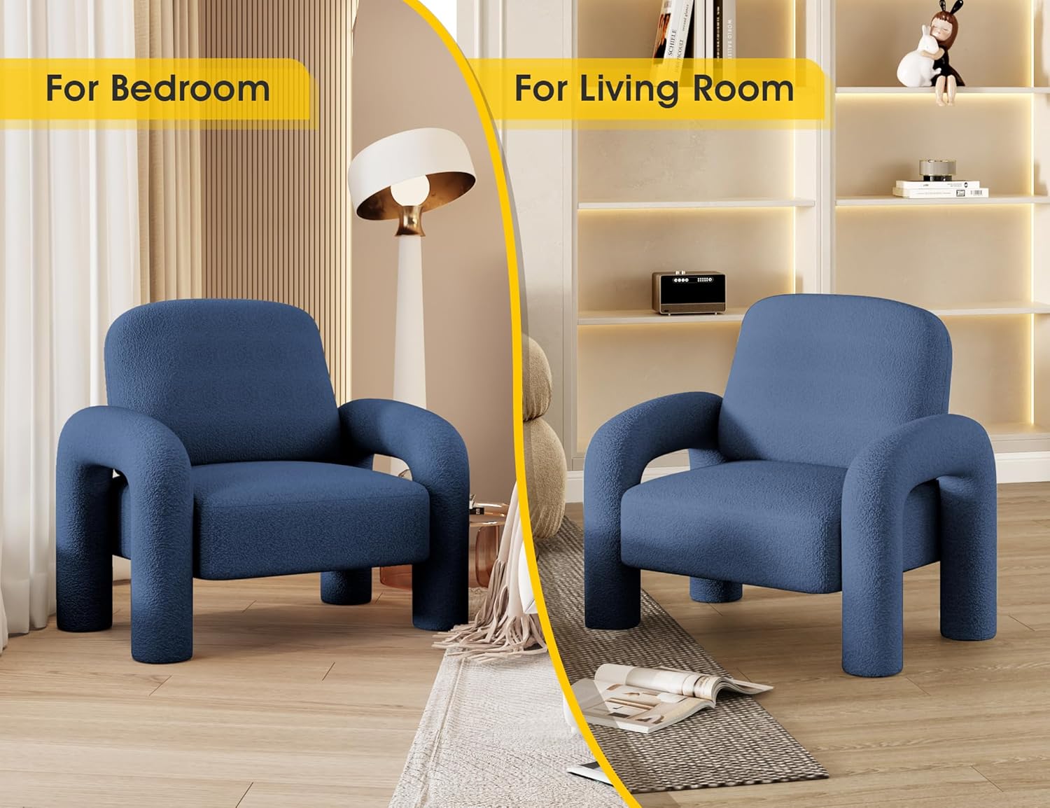 Modern Sherpa Accent Chair, Teddy Upholstered Arm Single Sofa, Cozy Fluffy Reading Chair for Living