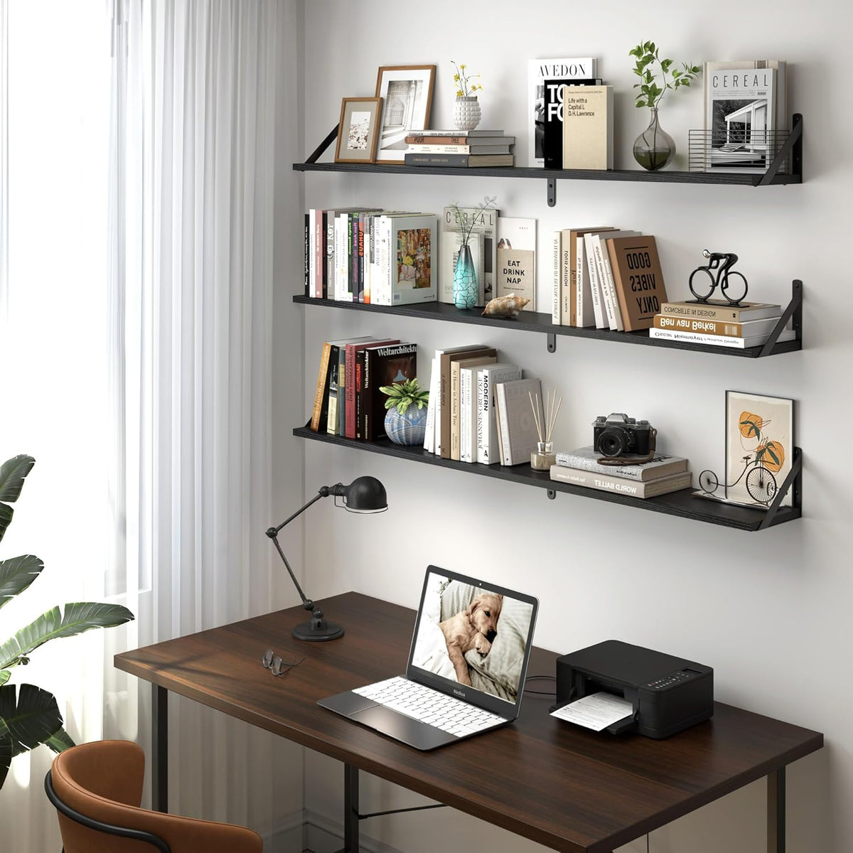 Heimlove 48 Inch Large Wall Bookshelves Set of 3, Wall Mounted Bookshelves,Heavy Duty Wooden
