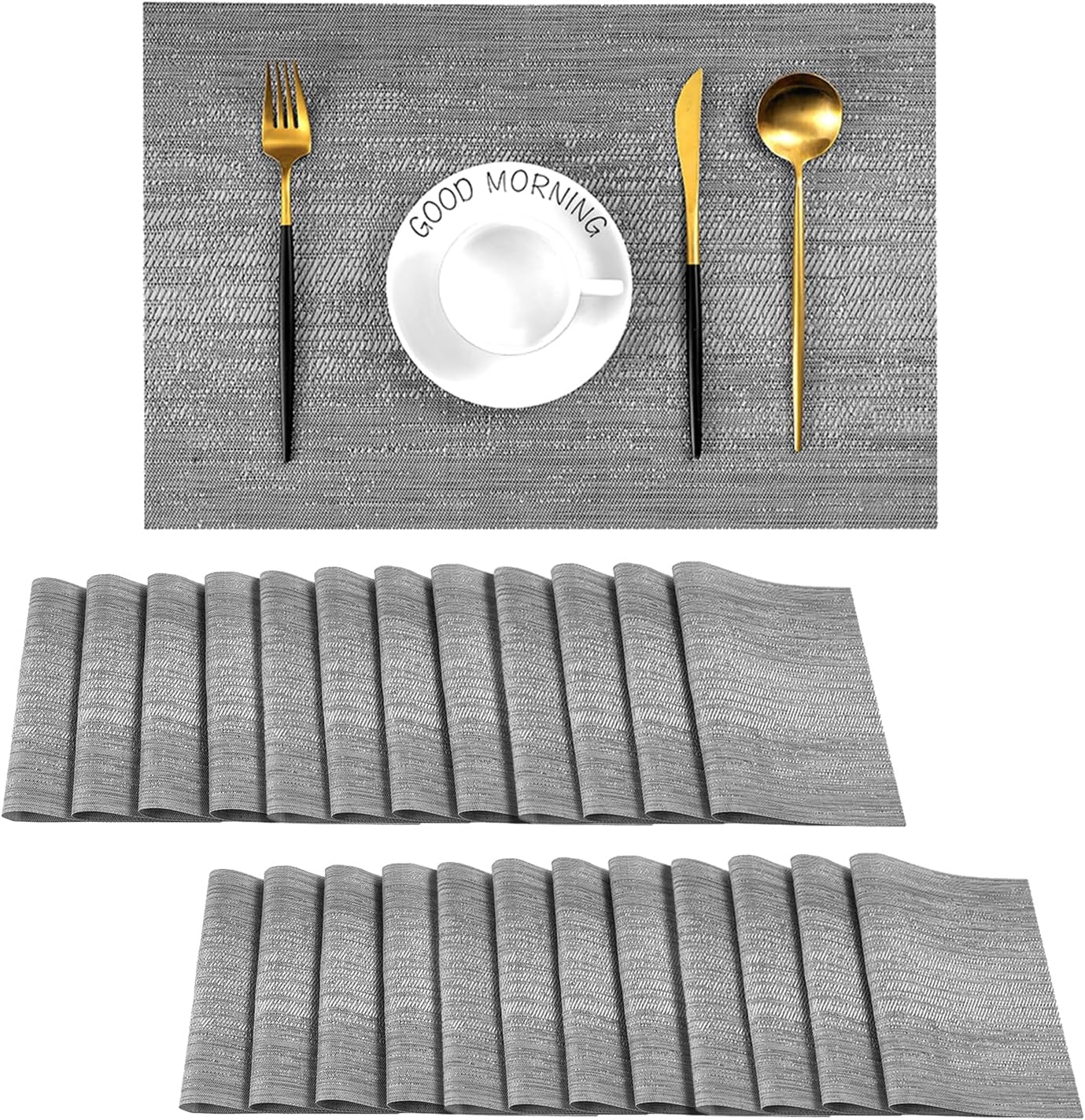 Leetaltree Grey Placemats, Heat Resistant Non-Slip Place mats for Dining Table, Washable Durable