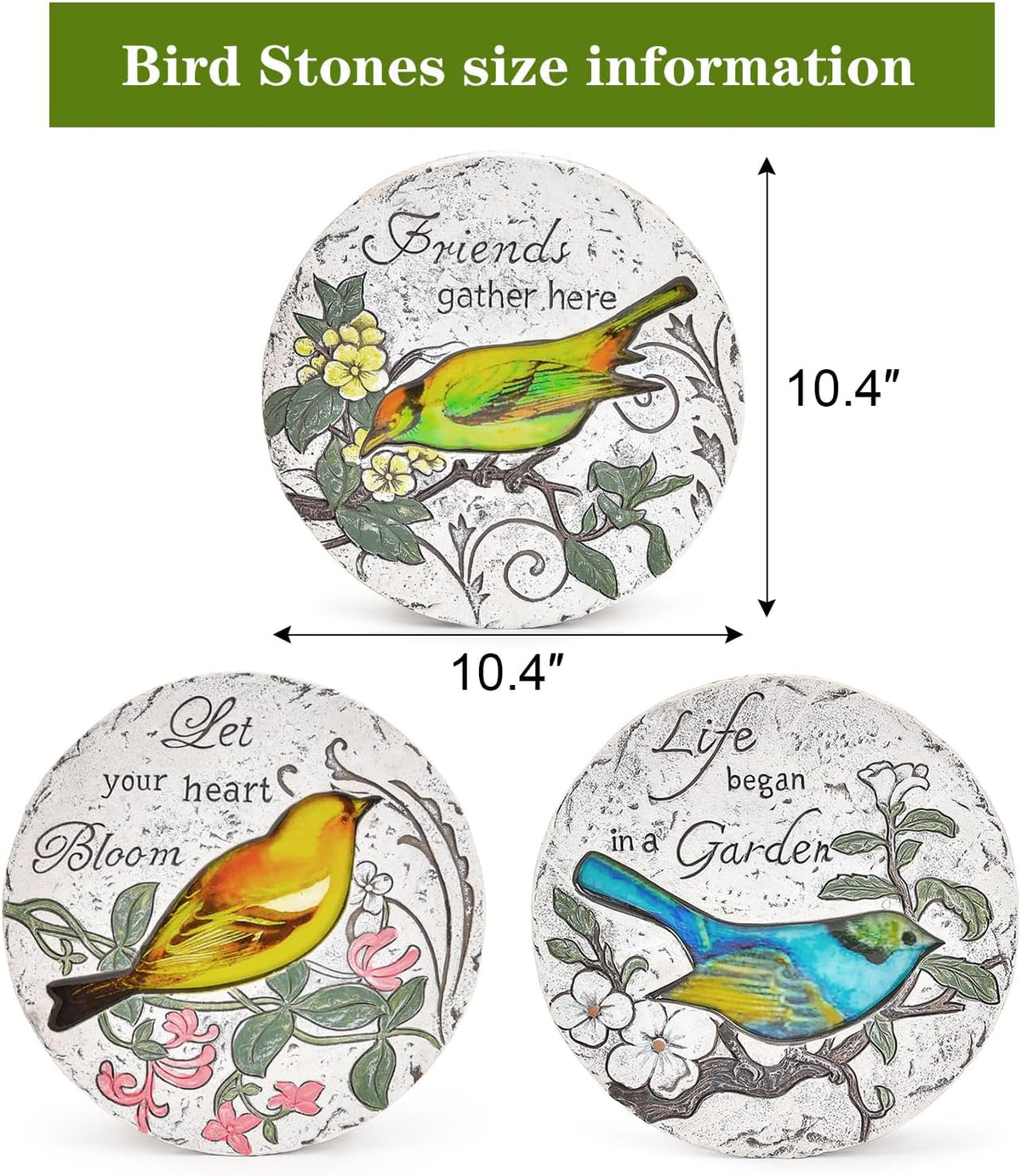 Sungmor 3PC Pretty Garden Stepping Stones, 9.5" Large Concrete Decorative Stones with Beautiful