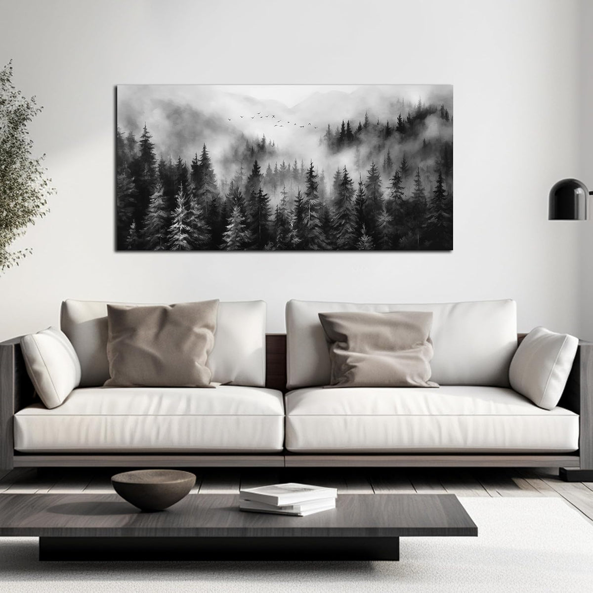 Foggy Forest Wall Art for Living Room,Black and White Pictures for Wall,Tree Wall Decor for Bedroom