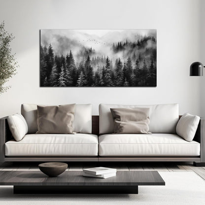 Foggy Forest Wall Art for Living Room,Black and White Pictures for Wall,Tree Wall Decor for Bedroom