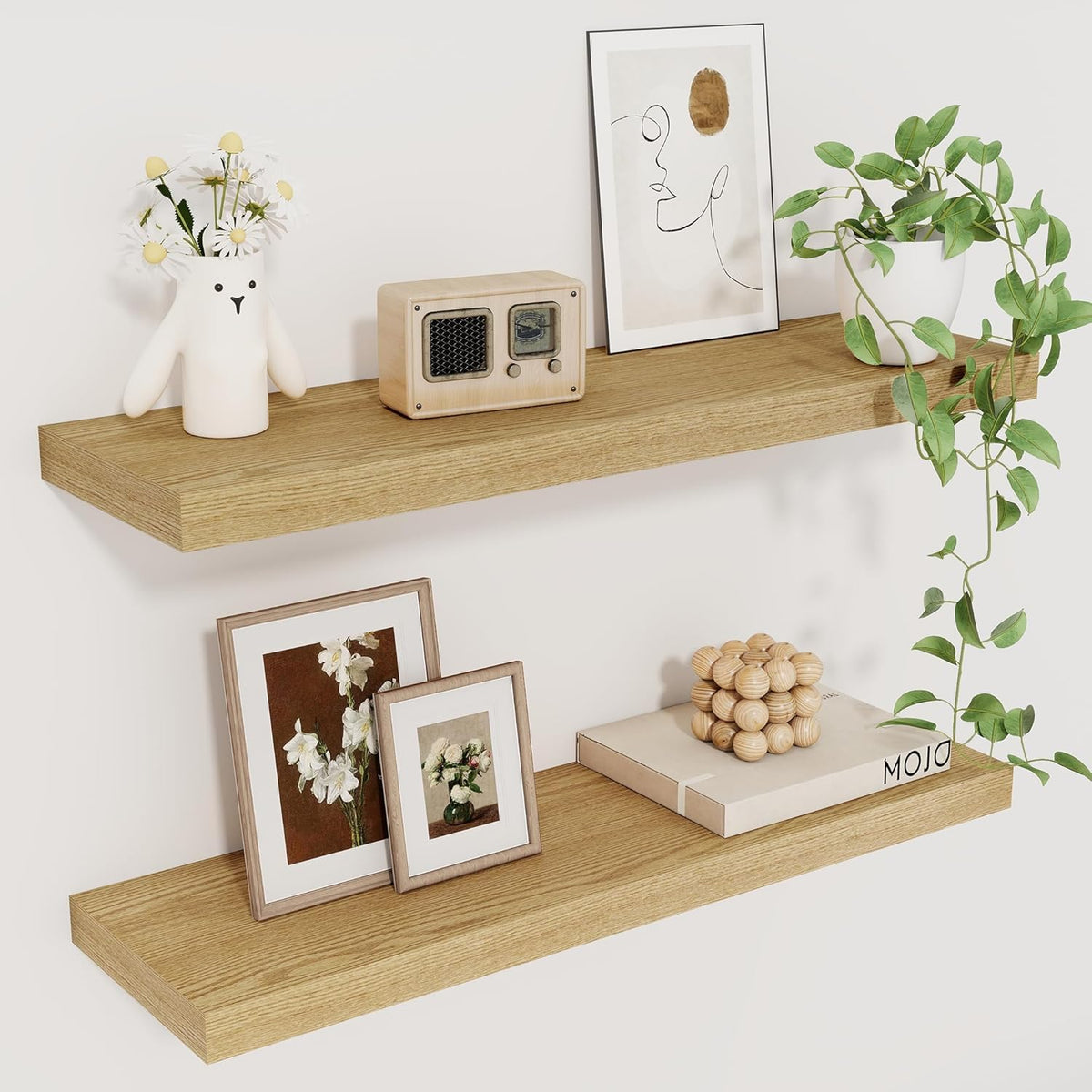 Fun Memories Floating Shelves for Wall, 22.5" Rustic Wood Deep Wall Mounted Shelves with Invisible