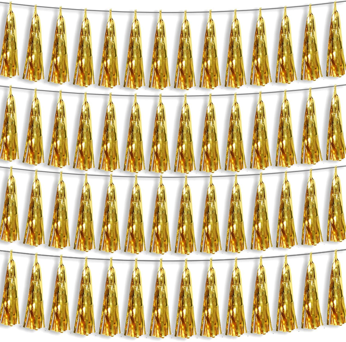 4P Gold Foil Fringe Metallic Tassel Streamers Banner Tassel Garland for Parade Floats