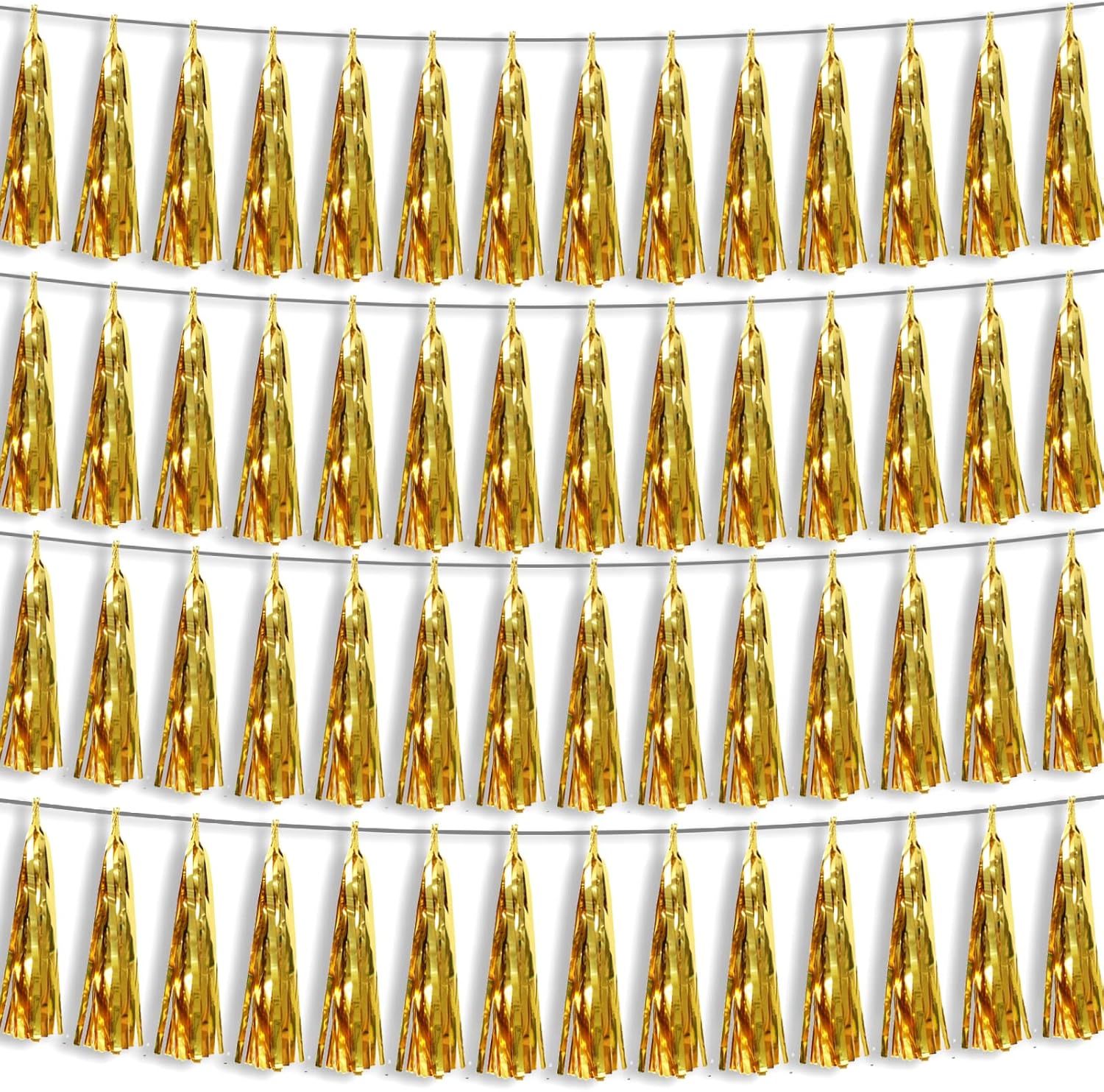 4P Gold Foil Fringe Metallic Tassel Streamers Banner Tassel Garland for Parade Floats