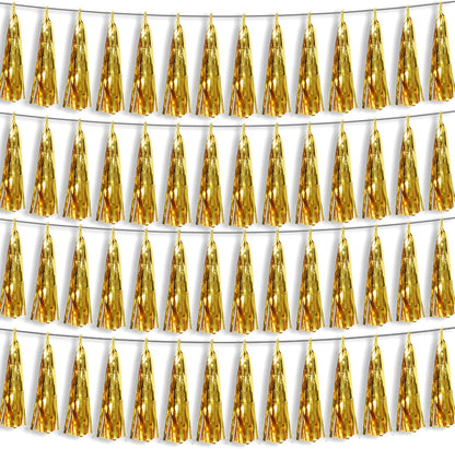 4P Gold Foil Fringe Metallic Tassel Streamers Banner Tassel Garland for Parade Floats