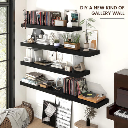 Floating Shelves - 2 Large Wall Mounted Shelves with Invisible Brackets, Long Wood Floating Wall