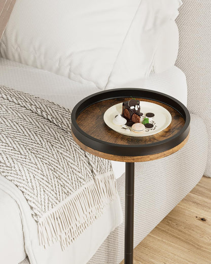 Masupu Drink Table, Round Side Table for Small Spaces, Pedestal Small End Table with Metal Base